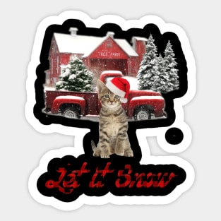 Cat Let It Snow Tree Farm Red Truck Christmas Sticker